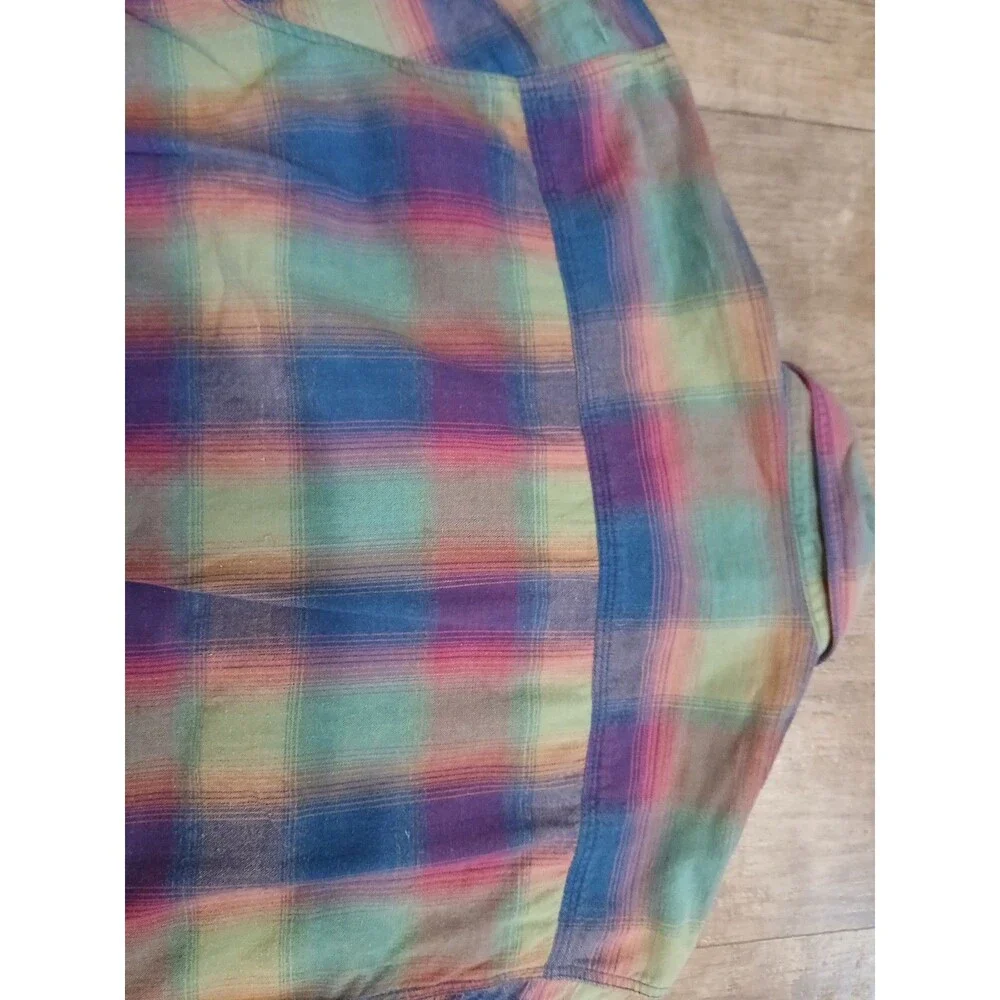 Vintage Levi's Rainbow Plaid Flannel Long Sleeve Button Up Shirt Size Mens Large